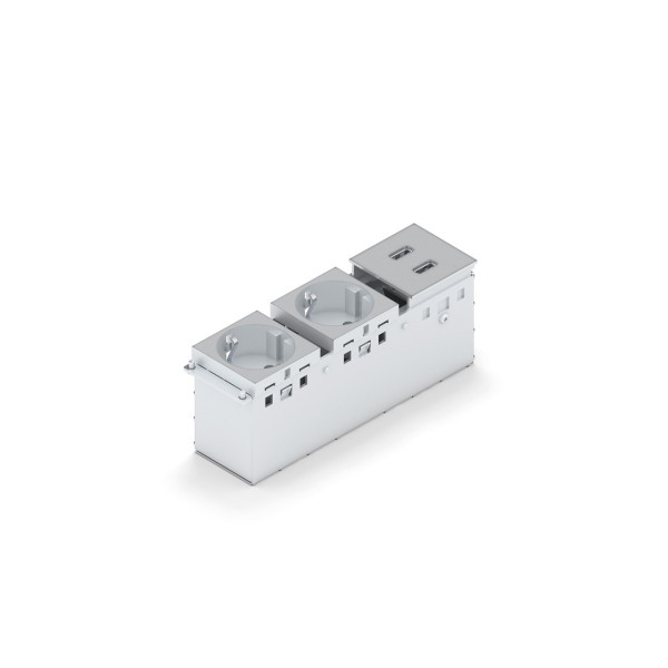 PC-P3-SC-U-S модуль живлення з USB для FLAT / MINI, 2 розетки + 2 USB, сірий PC-P3-SC-U-S модуль живлення з USB для FLAT / MINI, 2 розетки + 2 USB, сірий
